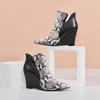 Autumn Ankle Boots Women Genuine Leather Zip Wedges Heel Short Snake Print Super High Shoes Ladies Size 34-39 210517 GAI GAI GAI