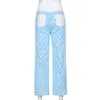 Moda Drukowana Daisy Proste Y2K Spodnie Kobiety Vintage Plaid Wysokiej Talii Długie Spodnie Dla Kobiet Retro W kratkę Streetwear 210415