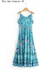 Chu Sau Beauty Boho Moda Floral Impressão Verão Sling Maxi Vestido Mulheres Férias Chic Ruffles Tassel Vestidos Longos Mujer 210508