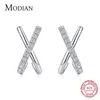 Modian تصميم X الشكل الأزياء القرط 925 فضة فاخرة تألق أقراط للنساء الفتيات مجوهرات arete 220125