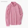 Ushark rossa camicia a righe blu per uomo camicetta 100% cotone oxford camicia manica lunga sociale formale ufficio formale abbigliamento maschio 210603