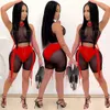 Sexy See-through Bandage Two Piece Set Women Clothing Sets Festival Party Club Outfits Side Lace Up Crop Tops and Shorts Set Y0702