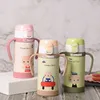 Bear Pattern 320ml Vacuum Flasks 304 Stainless steel Baby's Straw Thermos Water Bottle Portable Handle Thermals Cups For Kids 210615