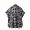 Snake Print Lapel Single-breasted Short-sleeved Chic Female Shirt Korean Harajuku Fashion Women's Tops 210507