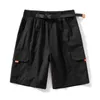 Sommar Mäns Orange Pocket Cargo Shorts Baggy Bomull Linet Andas S Jogger Beach Kort Bälte Byxor 8xl 210806