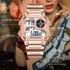Lige Roseウォッチの女性はレディースクリエイティブデジタル防水日アロムクロックシリコン電子LEDディスプレイの腕時計210517