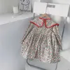 2021 New Fashion Princess Dresses for Baby Girl Höst Ny Koreansk stil Blommigryck Bow Dress Toddler Girls Barn Kostymer G1026