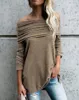 Ninimour Kvinnor Elegant Snygg Räckt Fold-Over Casual Blus Damer Av Skulder Casual Toppar Kvinnor Arbetskläder Solid Blusar 210415