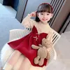 Kızın Elbiseleri Kız Giysileri Elbise Kış Örme Kazak Kırmızı Renk Noel Bebek Kız Giyim Çocuklar için