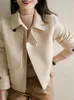 Kadın Ceketleri Sonbahar Ceket Moda Kısa Fermuarı Pocket Taklit İmitasyon Yün Kaşmir Mizaç Gündelik Düz Renk