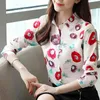 Blusa Mode Vrouwen Blouse Shirt Koreaanse Tops Herfst Lange Mouw Bloem Print Kantoor Vrouwelijke Chiffon 800F 210420