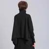 [EAM] Loose Fit Noir Asymétrique Surdimensionné Sweat Col Roulé À Manches Longues Femmes Grande Taille Mode Printemps OA869 210809