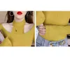 Wwenn sexiga toppar långärmad halter t-shirt kvinnor svart gul slash neck t-shirt bomull elastisk grundläggande t-shirts kvinnlig 210507