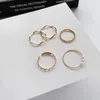 5 stücke Mode Imitation Perle Ringe für Frauen Gold Farbe Runde Welle Geometrische Ringe Set Hochzeit Schmuck Geschenke