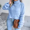 Damskie sweter Sweter elegancki zima z długim rękawem Tops Tops Pullover 2022 Solid Solid White Pink Blue Pulowers