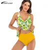 Zafuaz taille haute maillot de bain sexy bikinis femmes maillots de bain citron solide bikini ensemble à volants maillot de bain tankini maillot de bain biquini 210604