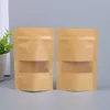 sac en papier kraft avec emballage de fenêtre stockage des aliments doypack pochette debout carrée diy réutilisable fermeture éclair refermable pochettes anti-odeurs