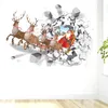 Wall Stickers Christmas Creative 3D Santa Claus Reindeer Car Removable Decals For Bedroom Living Room Restaurant Office