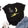 T-shirt da donna in cotone estivo JCGO S-5XL Plus Size manica corta divertente T-shirt con stampa banana gratuita Top casual O-Collo Tshirt femminile 210406