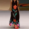 Fashion Vintage Printed Women Sundress Summer V-neck Sleeveless Pocket Long Dress Elegant Ladies Maxi Dresses Plus Size 5XL 210507