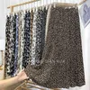 Croysier mode elegant vintage leopard print pläterad kjol elastisk hög midja lång s för kvinnor sommar chiffong midi 210619