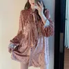 Women Solid Runway Pink Black White Velvet Sequined Stand Collar Lace Up Bow Long Sleeve Shirt Blouse B0448 210514