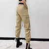 Bältespänne lastbyxa hip pop streetwear band bf lösa harem strålfot joggare kvinnliga sweatpants knapp byxor 210531