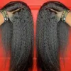 Kinky Straight Lace Frontal Wig Huma Brazilian Remy Hair Pre Plocked 180% Dentity Syntetiska peruker för svarta kvinnor