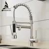 Spring Style Kitchen Faucet Brushed Nickel Faucet Pull Out Torneira All Around Rotate Swivel Water Outlet Mixer Tap 866026 211108