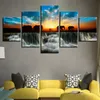 Autre décor à la maison moderne HD imprimé peintures 5 panneau éléphant Animal coucher de soleil vue mur Art cadre toile salon photos Tableau