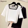 Korte Mouw Solid Katoen Vrouw T-shirts Zomer Casual Square Collar T-shirt Dames Plus Size Losse T-shirt Tops13312 van Dames 210512