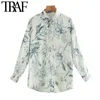 TRAF Women Fashion Floral Print Loose Blouses Vintage Long Sleeve Button-up Female Shirts Blusas Chic Tops 210415