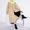 Bahar Kapşonlu Trençkot Artı Boyutu Haki Uzun Kadın Trençkot Palto Güz Giysileri Kadın Rüzgarlık 210510