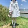 Robes décontractées douces gilry kawaii femmes blanches robe lolita robe d'automne élégant manches longues manches longues arc volants preppy style lâche mini