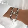 Sindlan 2Pcs Punk Silver Color Chain Couple Bracelet for Women Stainless Steel Romantic Magnet Men Paired Things Fashion Jewelry