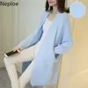 Plus Size Loose Knitted Open Stitch Jackets Korean V Neck Preppy Style Pull Femme Hiver Sweet Bow Jacket 45527 210422