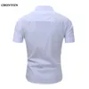 Spring Marka męska koszula Biznes Slim Fit Fit Krótki Rękaw Koszulki Casual Solidna Szybka Oddychająca Oddychająca Męska Odzież EUR Rozmiar 3XL 210626
