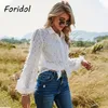 Lantern Sleeve Tassel White Blouse Tops Women Button Up Transparent Ladies Office Casual Shirts Spring 210427