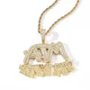 Mens Jewelry Hiphop Iced Out CZ Letter Pendant Necklace Gold Micro Paved Cubic Zircon ATM Addicted To Money Necklaces