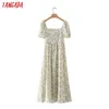 Tangada Summer Women Flowers Print French Style Dress Square Collar Puff Short Sleeve Ladies Sundress 2M55 210609