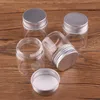 12pcs Dia 47mm 50ml/80ml/100ml/150ml/200ml Transparent Glass Spice Bottles Jar Terrarium with Silver Aluminum Lid Wedding Gift 210330