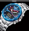 Fashion Mens Horloges Roestvrij staal Sport Analoog-Digital Blue Quartz Automatisch Horloge Mannelijke Montre de Luxe