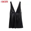 Tangada Fashion Women Black Faux Leather Dress Strap Sleeveless Ladies Autumn Winter Tunic Mini Dress Vestidos BE44 210609