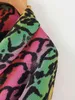 Spring Women Rainbow Pattern Print Hit Color Blazer Lapel Långärmad Loose Fit Jacket Mode Tide 210429