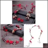 Schmuck, Haarspangen, Haarspangen, rote Schmetterlings-Blumen-Haarspange, Quastenband, festliches Diamant-Stirnband, Braut-Kleid-Accessoires, Maea99 Drop Deliver