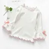 New Spring Fall Winter Girls Shirts Kids White Pink Long Sleeve Lace Bow Baby Girl Tops t shirt Toddler Children Clothes Gifts G1224