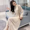 여성 드레스 여름 긴 소매가 스트리트웨어 비치 Pleated A-Line 시폰 파티 한국어 패션 블루 Vestidos Verano 210625