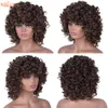 Krótkie włosy kręcone peruki z grzywką dla czarnych kobiet syntetyczne naturalne puszyste długość ramion peruki cosplay odporne na ciepło bezpośredni