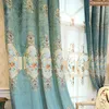 Curtain & Drapes Custom High-class Embroidered Chenille Luxurious European Blue Thick Cloth Blackout Valance Tulle Panel C441