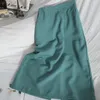 Koreanska Midi Skirt Kvinna sommar med delat elegant ett steg för kvinnans hög midjaväska Hip Pocket Solid Mid-Calf 210420